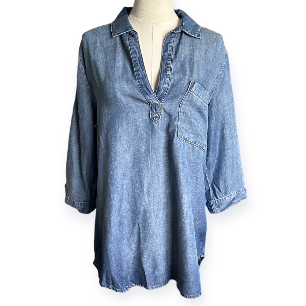 Anthro Cloth & Stone Hi-Low Tencel Blue Chambray Top Size Women’s Small